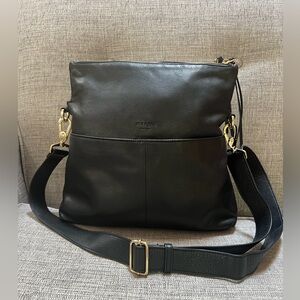 Margot New York Genuine Leather Multi Pocket Double Zip Crossbody Shoulder Bag